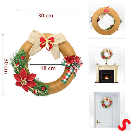 Yılbaşı Kapı Süsü, Kumaş Kapı Çelengi - 30 cm