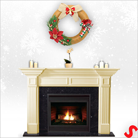 Yılbaşı Kapı Süsü, Kumaş Kapı Çelengi - 30 cm