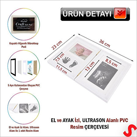 Bebek Ultrasonlu, El ve Ayak İzli  Resim Çerçevesi, 36cm x 23cm