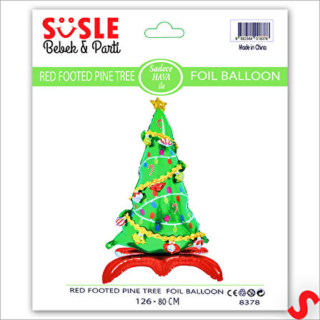 Kırmızı Ayaklı Yılbaşı Ağacı Folyo Balon 126cm x 80cm