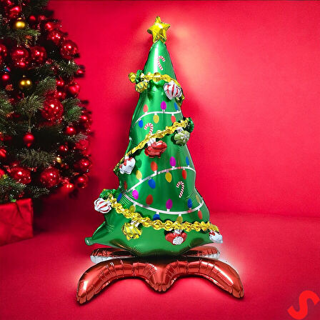 Kırmızı Ayaklı Yılbaşı Ağacı Folyo Balon 126cm x 80cm