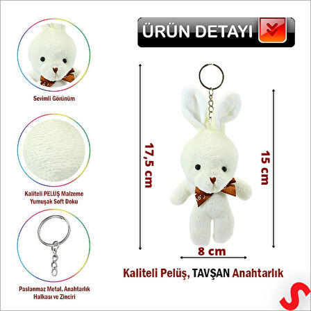 Pelüş Tavşan Anahtarlık, 15 cm x 8 cm - Krem