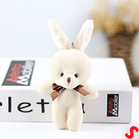 Pelüş Tavşan Anahtarlık, 15 cm x 8 cm - Krem