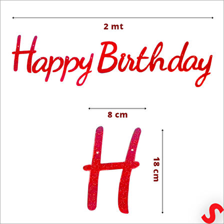 Happy Birthday Simli Folyo Karton Banner, 2 mt - Kırmızı
