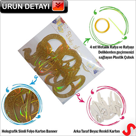Baby Shower Simli Folyo Karton Banner, 90 cm - Altın