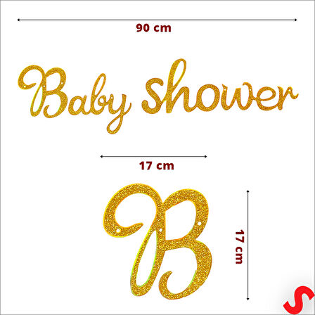 Baby Shower Simli Folyo Karton Banner, 90 cm - Altın