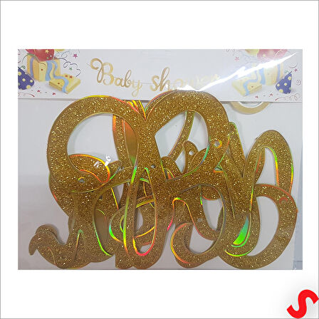 Baby Shower Simli Folyo Karton Banner, 90 cm - Altın