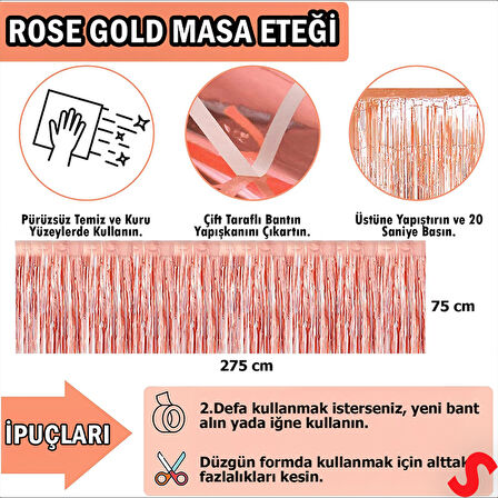Parlak Saçaklı Işıltılı Masa Eteği 75cm x 275cm - Rose Gold