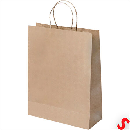 Büküm Saplı Kraft Çanta 32 x 26 x 12 cm, Natürel - 12 Adet