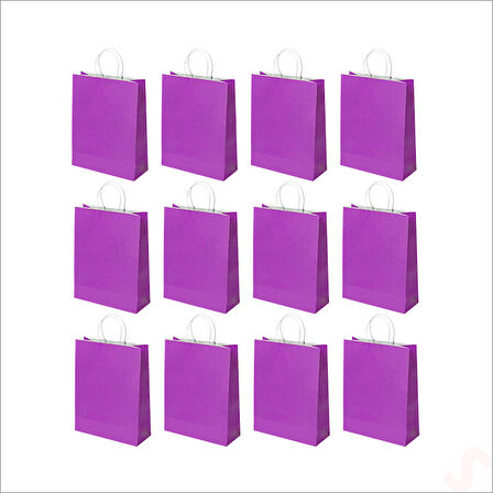 Büküm Saplı Kraft Çanta 32 x 26 x 12 cm, Mor - 12 Adet