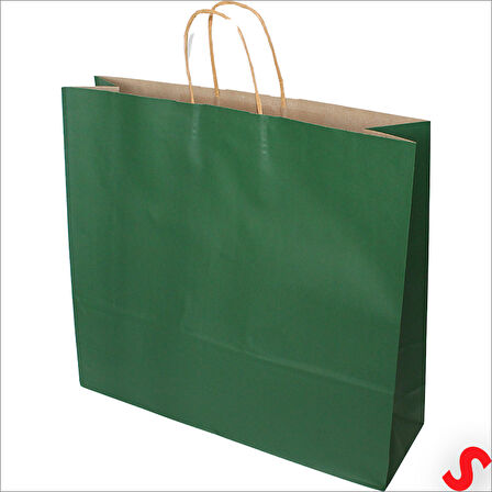 Büküm Saplı Kraft Çanta 40 x 44 x 13 cm, Yeşil - 12 Adet