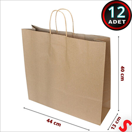 Büküm Saplı Kraft Çanta 40 x 44 x 13 cm, Natürel - 12 Adet