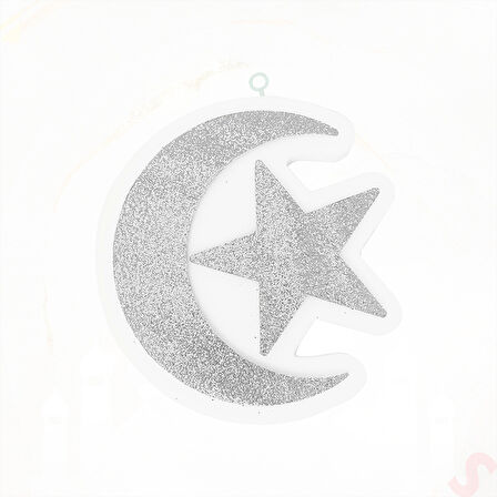 Ramazan Ay Yıldız Strafor SüS, 24cm x 22cm - Gümüş