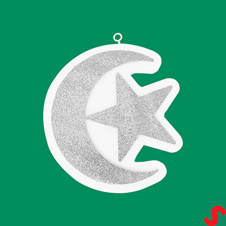 Ramazan Ay Yıldız Strafor SüS, 24cm x 22cm - Gümüş