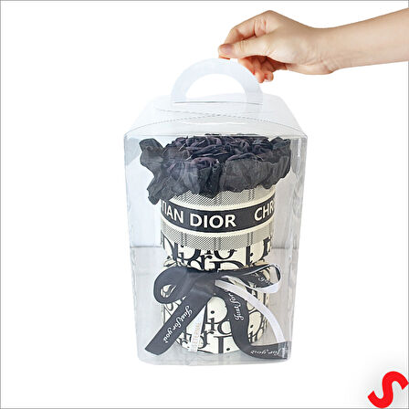 PVC Kutulu Özel Siyah Lüks Yapay GÜL Buketi - 30cm x 15cm