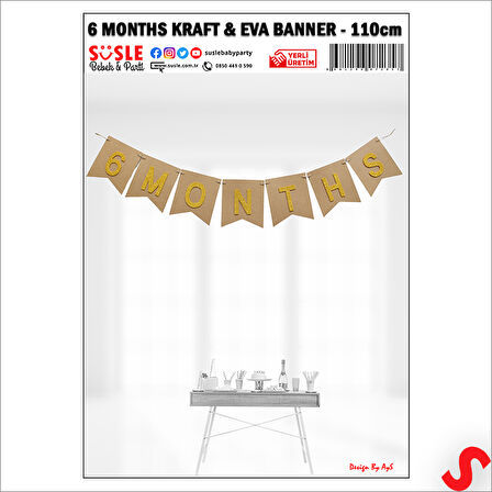6 Months Simli Evalı Kraft Banner, 110cm x 17cm - Altın