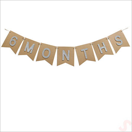 6 Months Simli Evalı Kraft Banner, 110cm x 17cm - Gümüş
