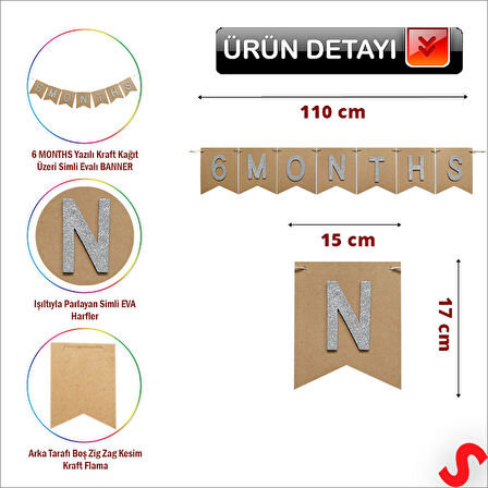 6 Months Simli Evalı Kraft Banner, 110cm x 17cm - Gümüş