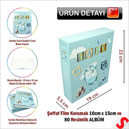 Bebek Fotoğraf Albümü Kutulu, 80 Resimlik - Mavi Tulum