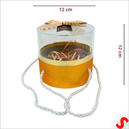 Pleksi Kapaklı Fiyonklu ve Dolgulu Karton Kutu, 20cm - Altın