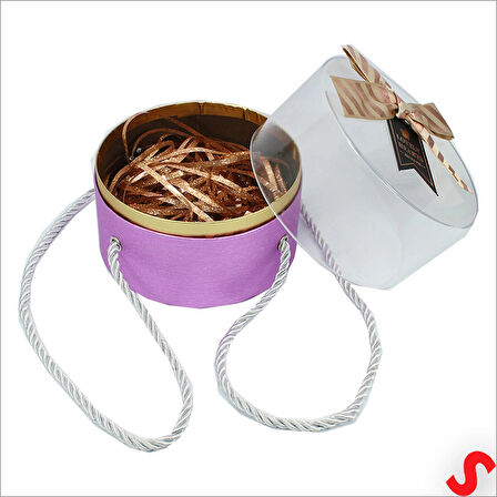 Pleksi Kapaklı Fiyonklu ve Dolgulu Karton Kutu, 20cm - Mor