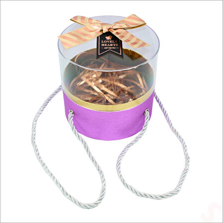 Pleksi Kapaklı Fiyonklu ve Dolgulu Karton Kutu, 20cm - Mor