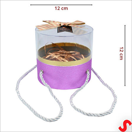 Pleksi Kapaklı Fiyonklu ve Dolgulu Karton Kutu, 20cm - Mor