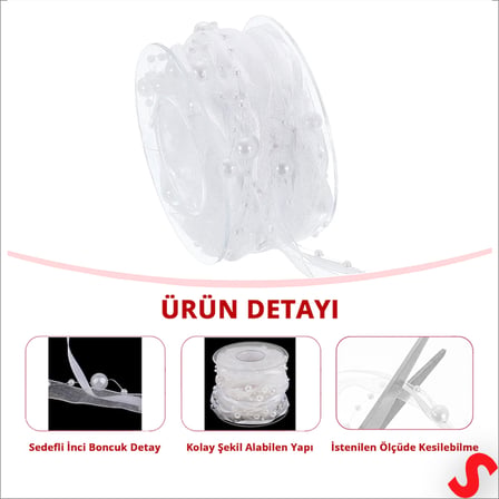 İncili ve Satenli Organze Kurdele, 4 cm x 4,57 mt - Beyaz