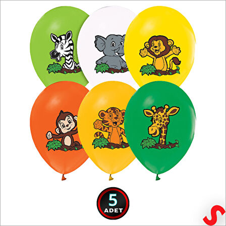 Safari Sevimli Hayvanlar Temalı 30cm Balon - 5 Adet