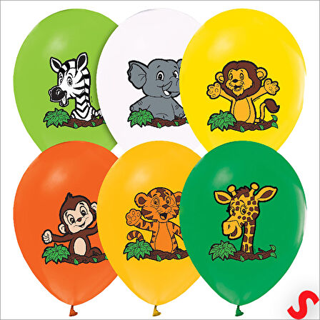 Safari Sevimli Hayvanlar Temalı 30cm Balon - 5 Adet