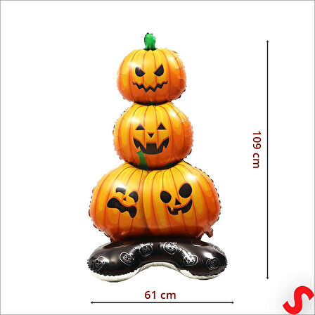 Halloween Ayaklı ve 3 Katlı Balkabağı Folyo Balon, 109cm x 61cm