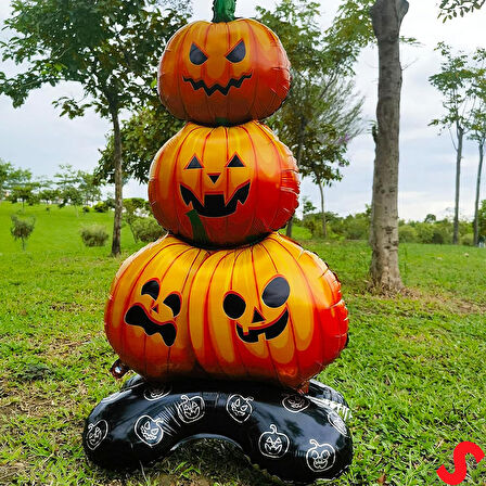 Halloween Ayaklı ve 3 Katlı Balkabağı Folyo Balon, 109cm x 61cm