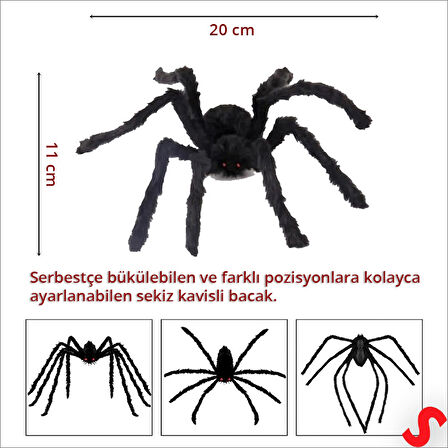 Tüylü Pelüş Örümcek, 20 cm