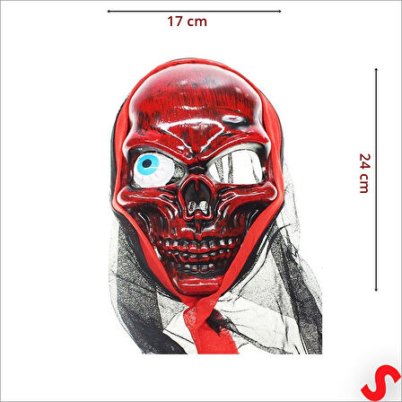 Tek Gözlü İskelet Maskesi, 24cm x 17cm - Kırmızı