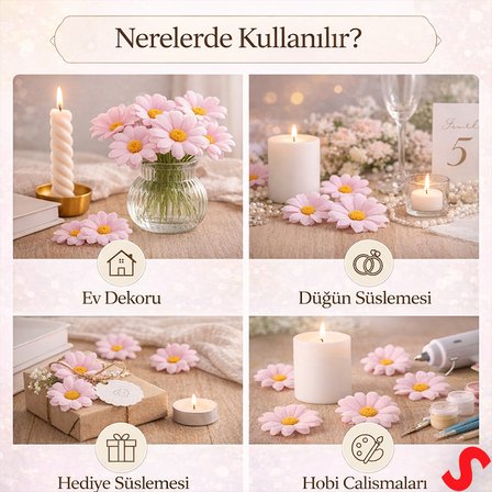 Yapay Papatya Çiçek Kafası 4 cm x 20 Adet - Pembe