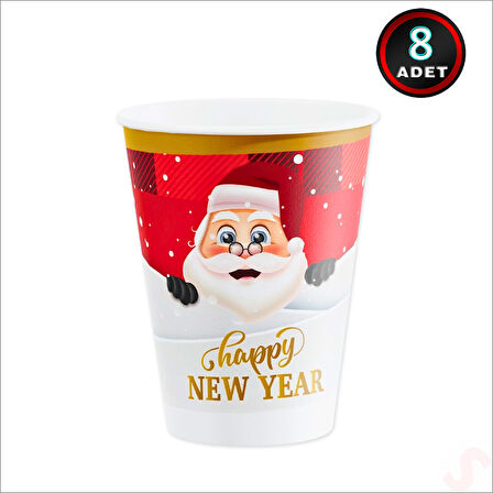 Yılbaşı Noel Baba Karton Bardak - 8 Adet