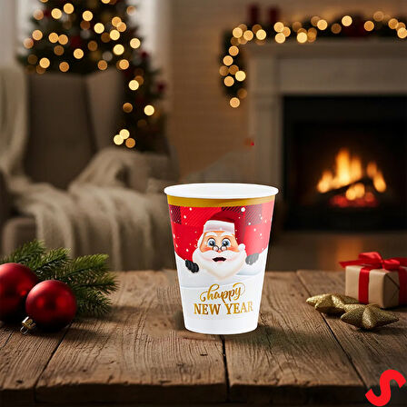 Yılbaşı Noel Baba Karton Bardak - 8 Adet