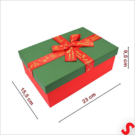 Yeşil Kapaklı Fiyonklu Kırmızı Kutu 23 cm - Büyük Boy