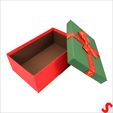 Yeşil Kapaklı Fiyonklu Kırmızı Kutu 23 cm - Büyük Boy