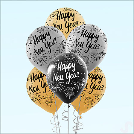 Happy New Year Yılbaşı Balonu, 30cm x 6 Adet
