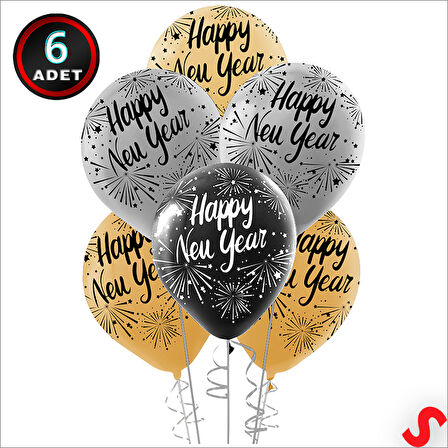 Happy New Year Yılbaşı Balonu, 30cm x 6 Adet