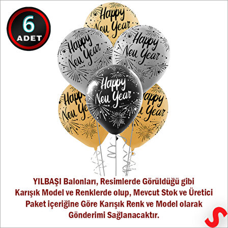 Happy New Year Yılbaşı Balonu, 30cm x 6 Adet