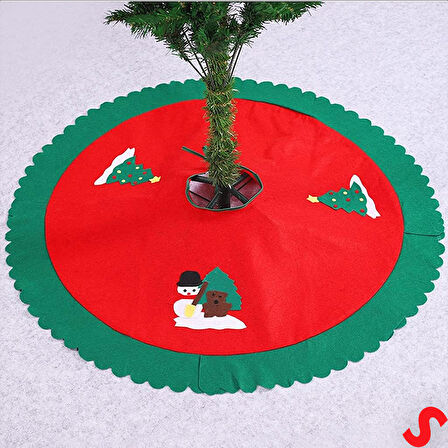 Yılbaşı Çam Ağacı Altı Örtüsü Desenli - 90 cm