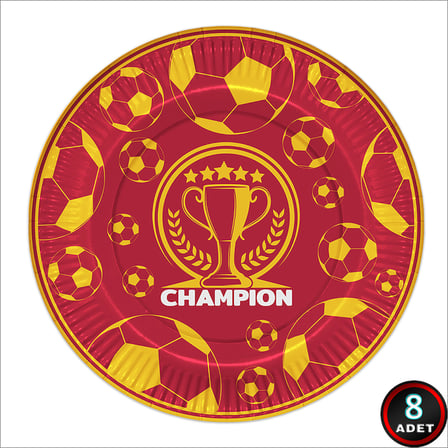 Futbol Sarı Kırmızı Champion Karton Tabak - 23cm x 8 Adet