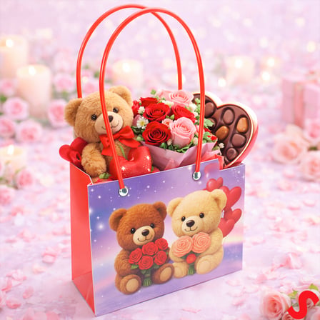 Teddy Baskılı Karton Hediye Çantası 22×13,5×10,5 cm