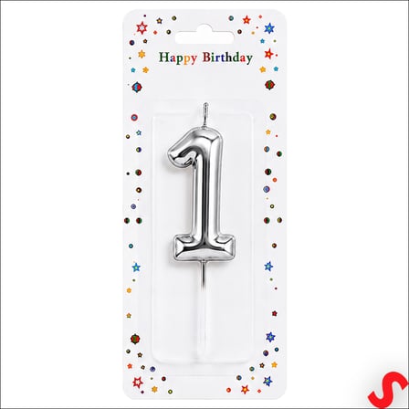 1 Rakam Mum Gümüş - 10 cm