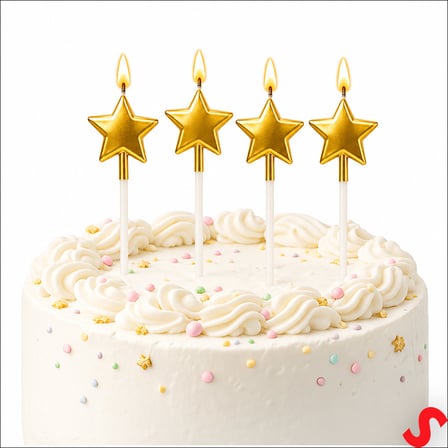 Çubuklu Metalik Altın Yıldız Mum - 14 cm x 4 Adet