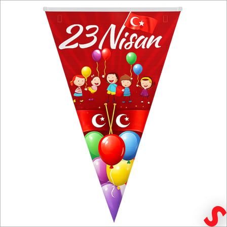23 Nisan Üçgen Bayrak Flama Seti, 2.2 mt