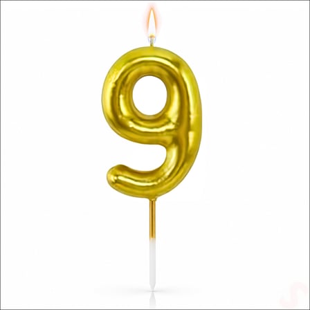 9 Rakam Mum Altın - 10 cm