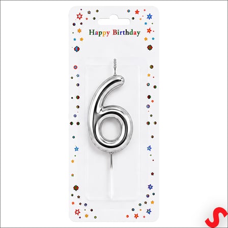 6 Rakam Mum Gümüş - 10 cm